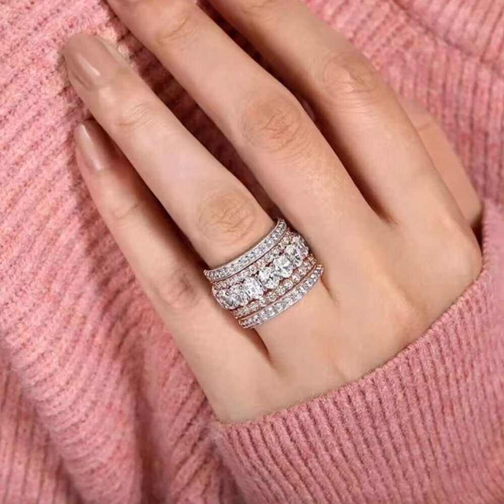 18k White Gold Diamond Ring Band Two Tone Ring Silver & Rose Gold - Picture 3 of 7